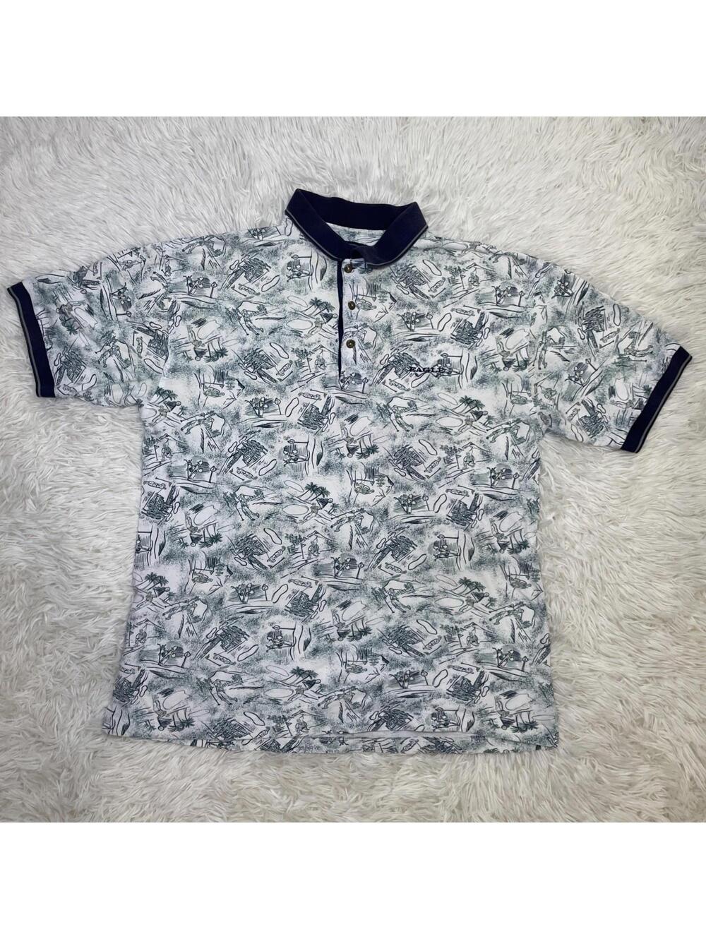 Vintage Eagle Golf Men’s Polo Shirt “Playing Golf” Pattern Sz M 100% Cotton